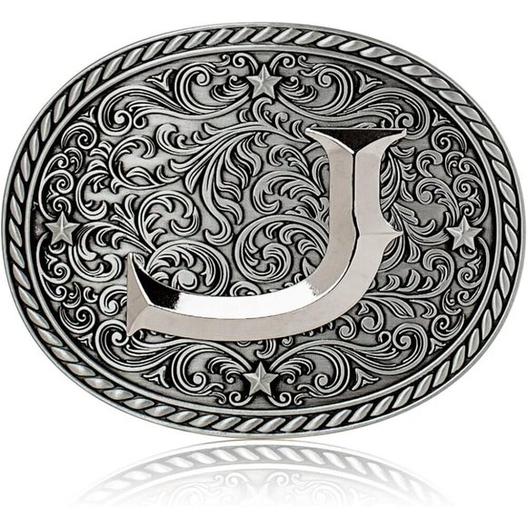 Women\'s Silver J Cowgirl Initial Large Letter Zinc Alloy Imported Belt Buckles main image 7